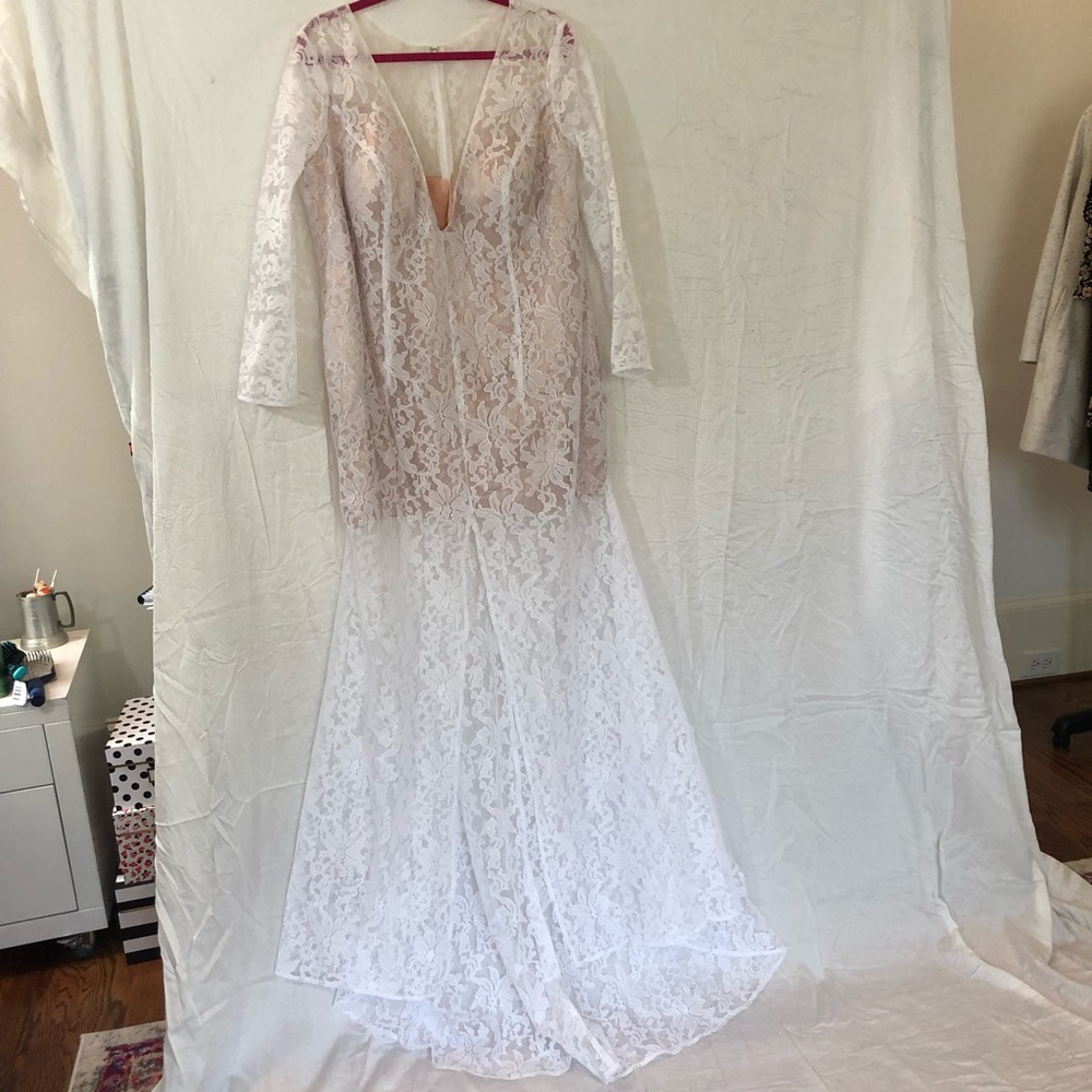 Long white lace dress long sleeves